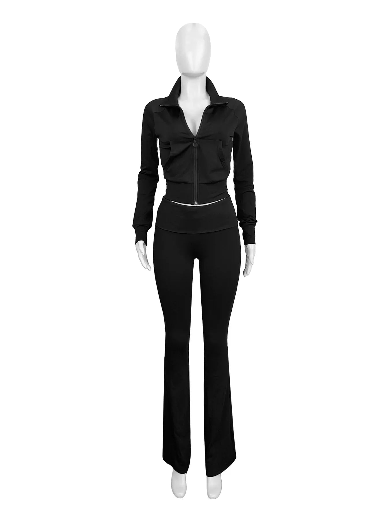 Ensembles 2 pièces FAGADOER automne hiver pour femmes Tenue décontractée Hauts courts à fermeture éclair et poche + Pantalons leggings taille haute Survêtements de jogging Streetwear