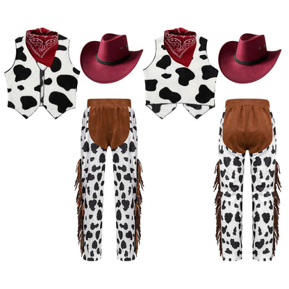 Costume de Cowboy Occidental pour Enfant, Déguisement de Cowgirl, Jeu, Interface West, ixd'Halloween, Cosplay, Ensembles de 4 Pièces, Performance sur Scène Trempée