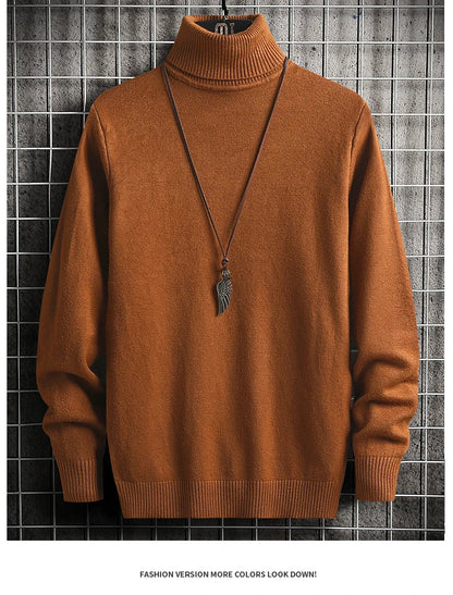 Pulls Hommes Chandails Tricotés Col Roulé Couleur Unie Épaisse Décontractée Manches Longues Haut Tricoté Épissé Pull Coupe Slim Automne Hiver