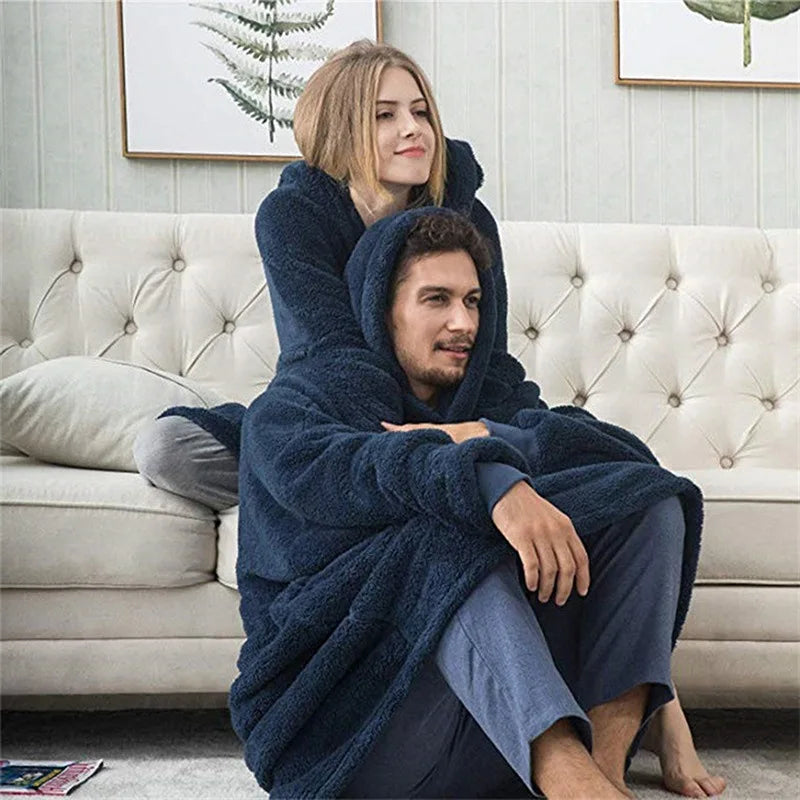 Couverture à capuche avec sourire double face pour hommes et femmes, grande poche, robe surdimensionnée, chaud, couple, adt PVD, nouveau, hiver