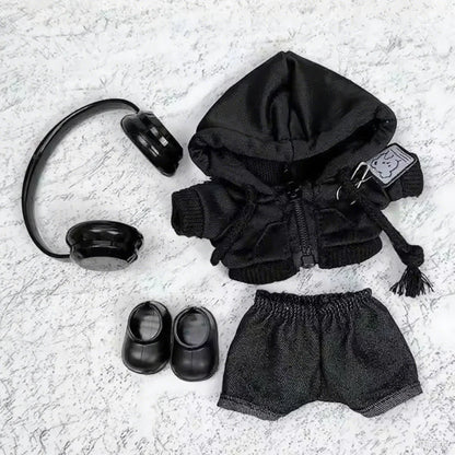 [No Doll] Cute Plush Doll Casual Hoodie Black Suit Fashion Sweatshirt Jacket Outfit Clothes for Labubu Clothes Gifts