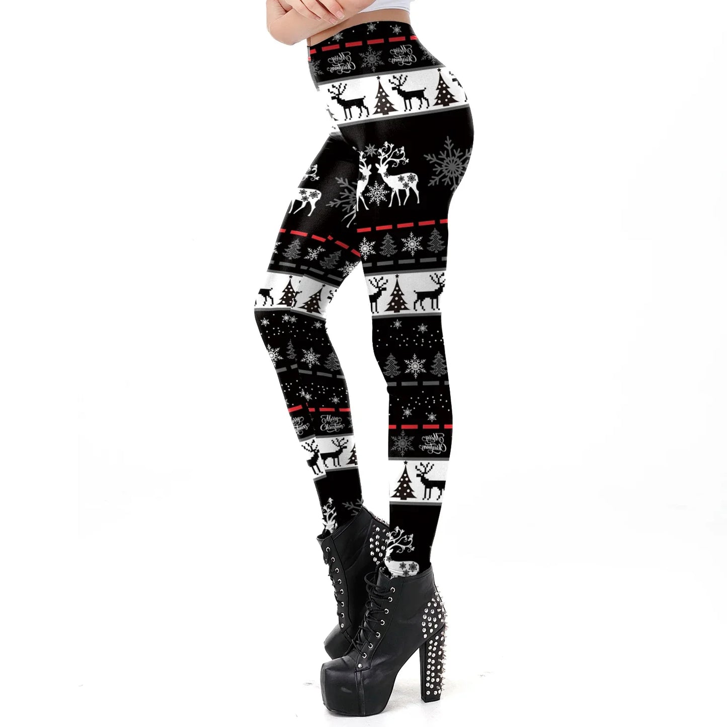 NADANBAO Merry Christmas Leggings for Woman Green White Stripe Pattern Pants Xmas Party Pants Girls Sexy Tights Fitness Workout