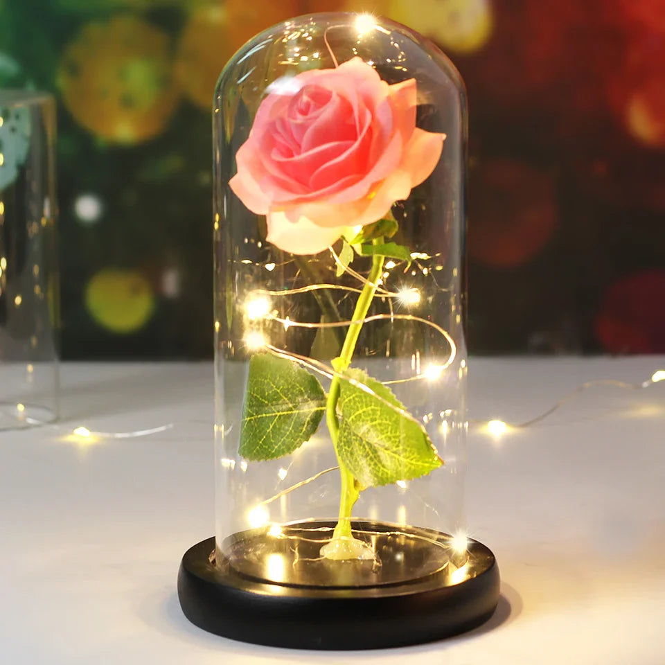 Fleurs lumineuses LED enchantées avec la Belle et la bête, dôme de roses décoratif pour mariage, saint-valentin, cadeau de fête des mères