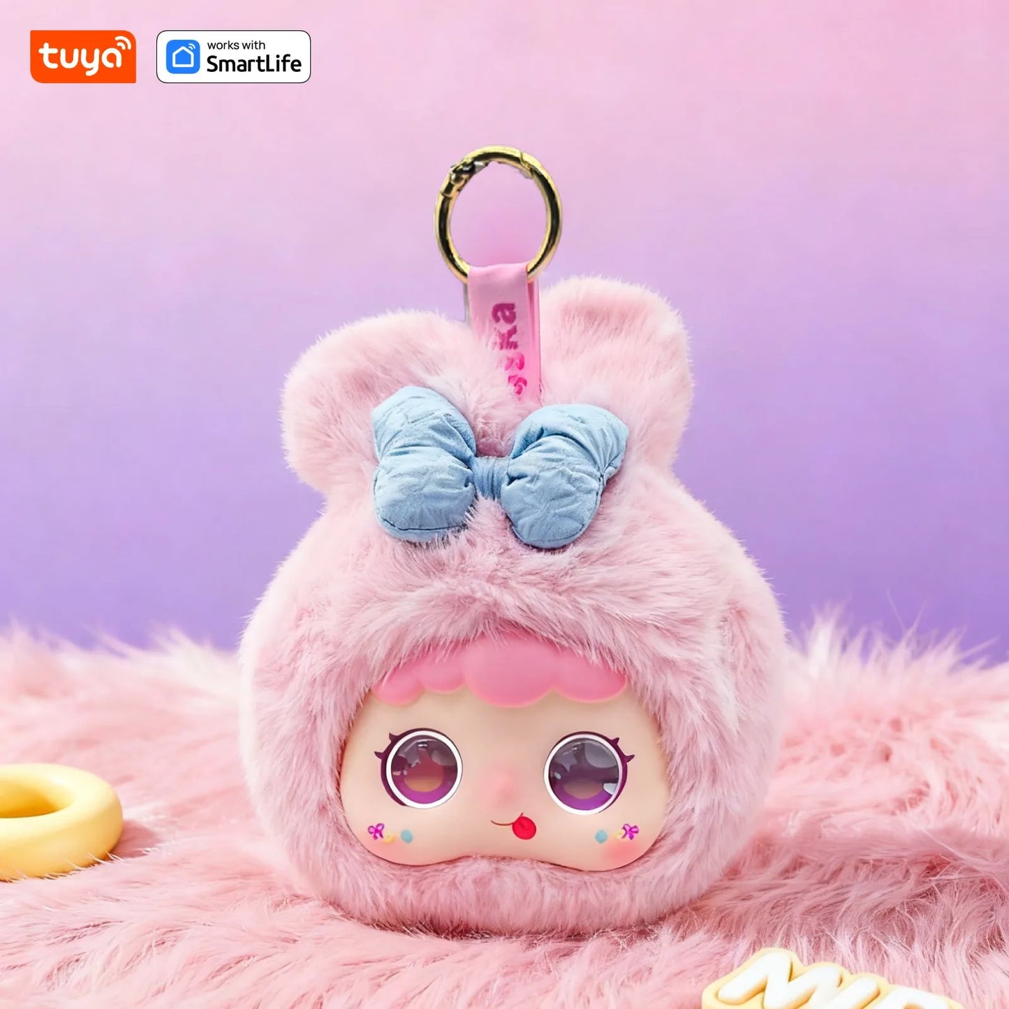 Lapin : Robot en peluche AI avec yeux LED et commande vocale, jouet intelligent interactif, compagnon rechargeable par USB pour cadeaux pour enfants/maison intelligente-rose