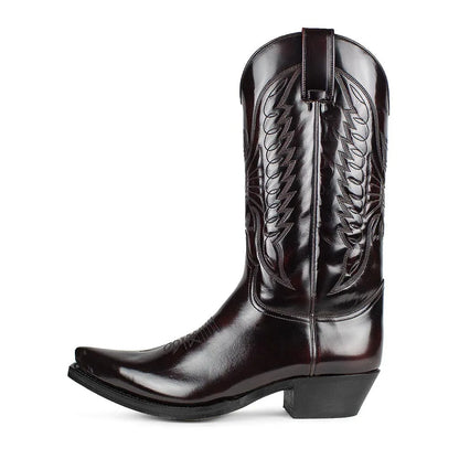 Men's Western Cowboy Boots Embroidered High Boots Retro Pointed Toe Platform Leather Shoes Slip on Plus Size Men Mid-calf Boots