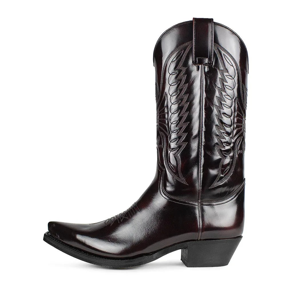 Men's Western Cowboy Boots Embroidered High Boots Retro Pointed Toe Platform Leather Shoes Slip on Plus Size Men Mid-calf Boots