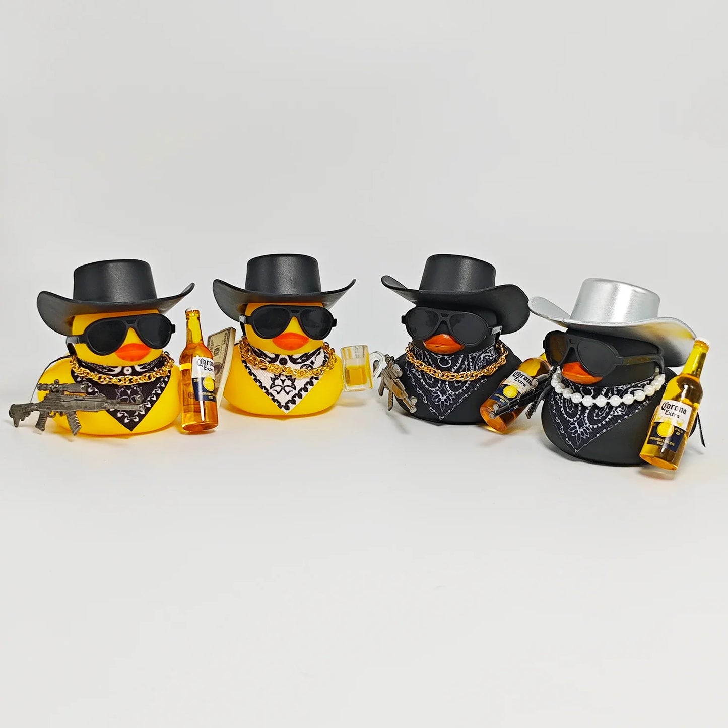 Cute Fortunate Rich Duck Car Dashboard Decoration Yellow Black Duck with Cowboy Hat Scarf Bottle for Women Men Car Ornament