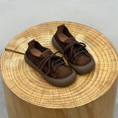 Chaussures en cuir de vache pour femmes, style rétro, pour loisirs en plein air, marche, chaussures plates à lacets, chaussures de travail sur le terrain des agriculteurs