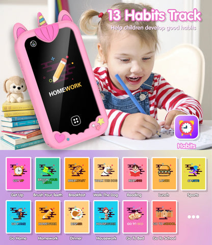 Téléphone intelligent pour enfants Filles Garçons Jouets Téléphone portable Double appareil photo Lecteur de musique 17 jeux Téléphone d'apprentissage pour tout-petits Cadeaux d'anniversaire