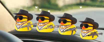 Car Rubber Duck Ornament Cool Car Accessories Duck Car Dashboard Decoration Cowboy Hat Duck with Weapon Necklace, AK47 M416