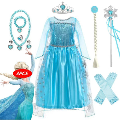 Elsa Princess Dress for Girls Cosplay Elsa Costume Children Halloween Carnival Birthday Clothing Kids Cosplay Snow Queen Costume