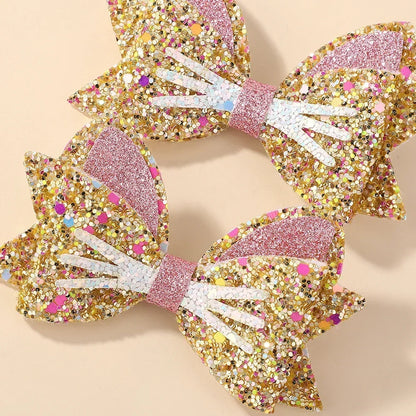 2 Paires de Barrettes Nœud Papillon Paillettes Arc-en-ciel pour Cheveux de Fille, Pinces à Cheveux pour Animaux, Nœuds de Cheveux pour Enfants