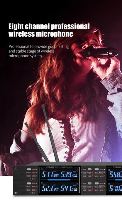 KATELEIYU UHF High end karaoke stage performance, wedding family KTV, party professional 8-channel wireless microphone system