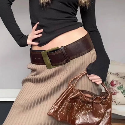 Desinger ceintures pour femmes Vintage large ceinture grande taille Western Cowgirl Cowboy Goth Y2k marron moyen âge mode ceinture femme