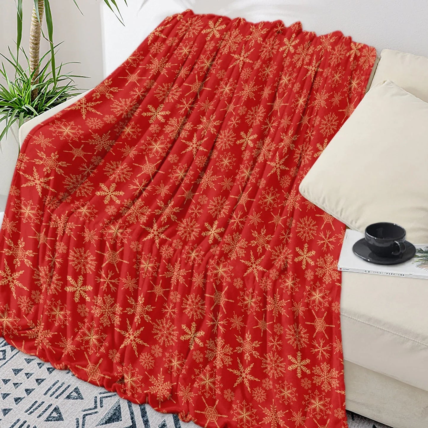 Christmas Snowflake Red Throw Blanket Portable Warm Blanket Blankets For Beds Home Decor Sofa Blanket