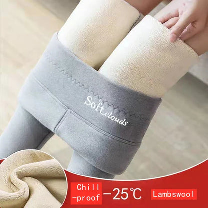 Pantalon crayon taille haute en laine d'agneau pour femme, leggings d'hiver épais, peluche moelleuse, longueur de rinçage, doublure en velours chaud ATIONS Ins, décontracté