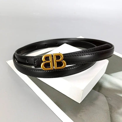 Women's genuine cowhide leather belt, luxury bb bucket, elegant design, denim belt, thin belt