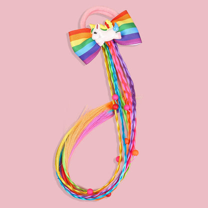 1PC Rainbow Bows Hairbands Dirty Braids Colorful Twist Tie Wigs Ponytail Kids Hair Accessories Nylon Bands Princess Headwear
