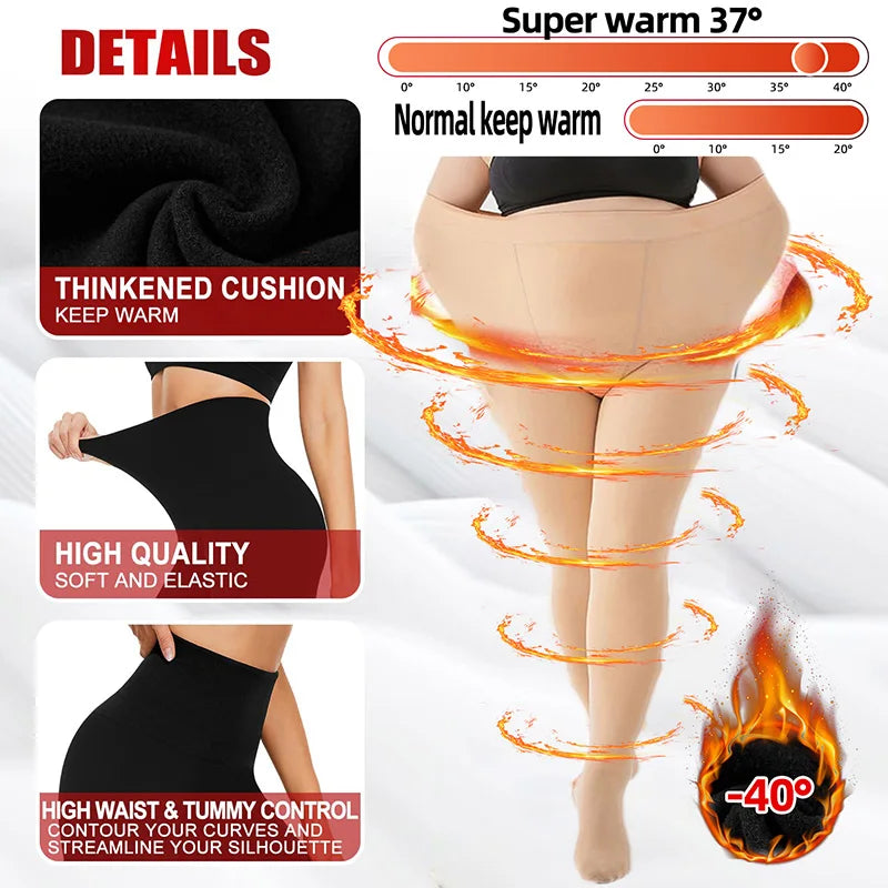 Leggings d'hiver chauds pour femmes, pantalons thermiques, collants polaires, pantalons doublés de chaussettes, collants en velours, effet peau, leggings en laine taille haute