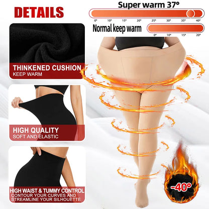 Leggings d'hiver chauds pour femmes, pantalons thermiques, collants polaires, pantalons doublés de chaussettes, collants en velours, effet peau, leggings en laine taille haute