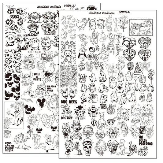 Plaques d'estampage d'ongles Halloween de dessins animés Crâne Personnages Animaux Gabarits Pochoirs Plaque d'estampage Nail Art Outil d'impression d'ongles Manucure