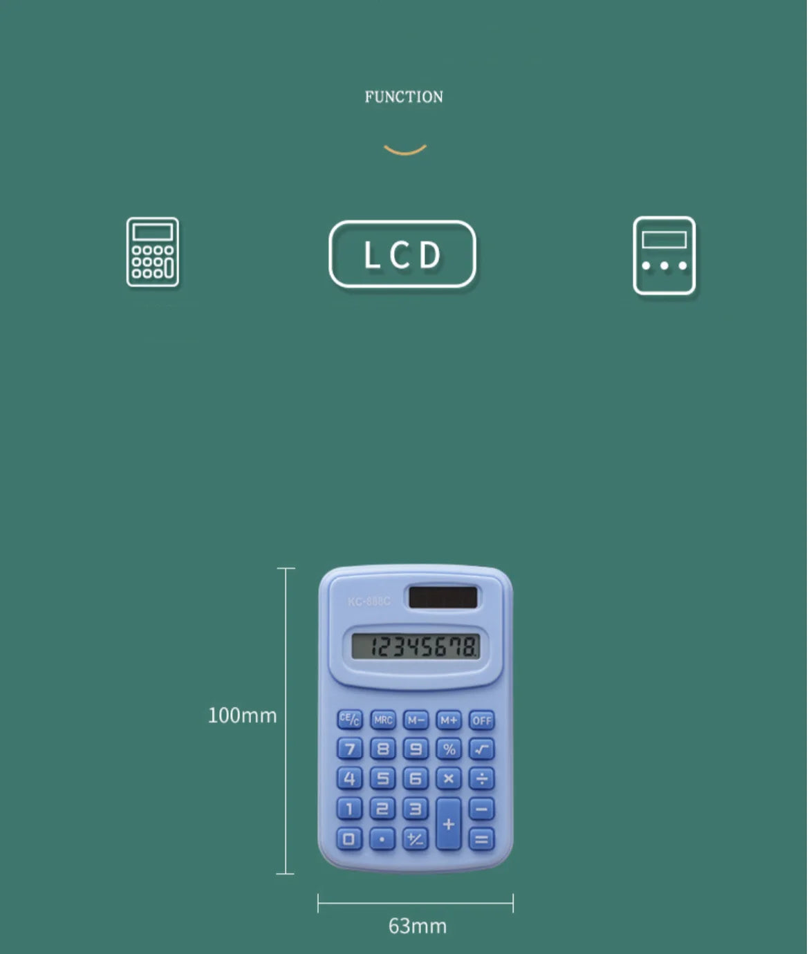Jolie mini calculatrice solaire avec écran LCD à 8 chiffres, idéale pour le bureau et les étudiants