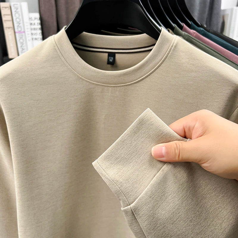 Sweat-shirt homme 2025 nouveau Style printemps et automne homme T-shirt à manches longues en pur coton col rond T-shirt basique à la mode