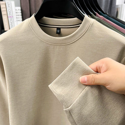 Sweat-shirt homme 2025 nouveau Style printemps et automne homme T-shirt à manches longues en pur coton col rond T-shirt basique à la mode