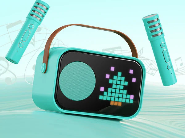 Mini Karaoke Machine for Kids, Portable Bluetooth Karaoke Speaker Unpowered Cabinets with 2 Wireless Microphones for Party