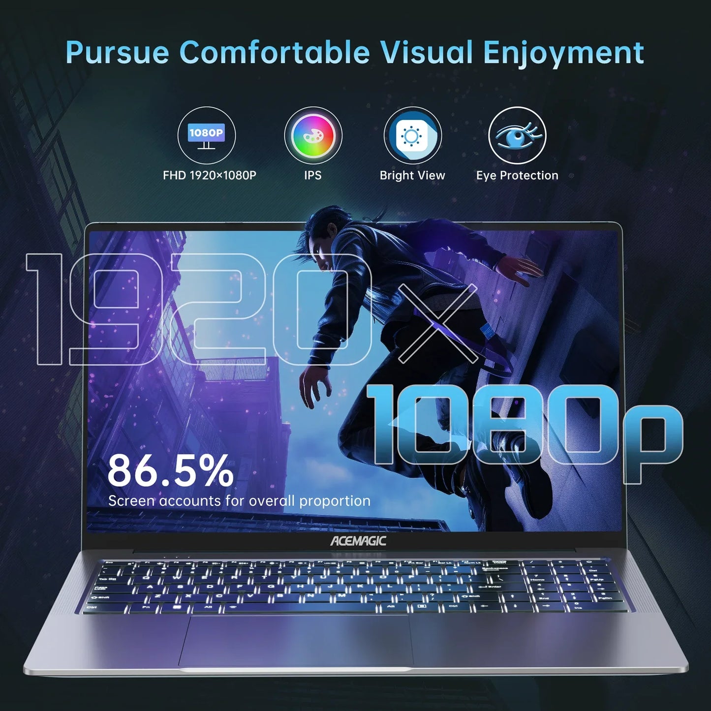 ACEMAGIC Gaming Notebook AMD Ryzen 7 5700U(Beat i7-1265U)Backlit Laptop Keyboard RAM 16GB NVME SSD 512GB 16.1" Full HD 1920x1080