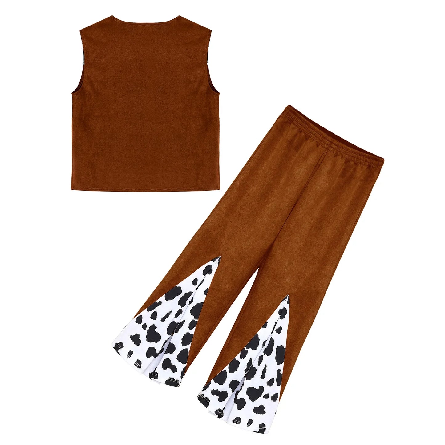 Enfants enfant Halloween Western Cowboy Cowgirl Cosplay Costume imprimé vache gilet à pampilles et ensemble de pantalon évasé Carnaval fête habiller