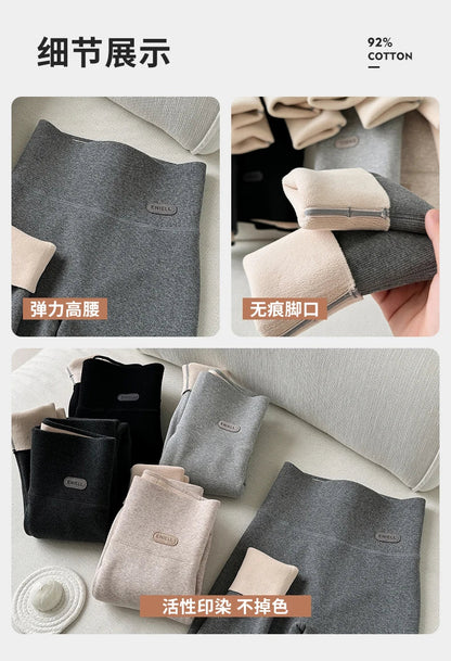 Leggings 420g 92% coton avec doublure polaire pour vêtements d'hiver, polaire d'agneau épaisse en coton pour femmes, pantalon chaud gris taille haute
