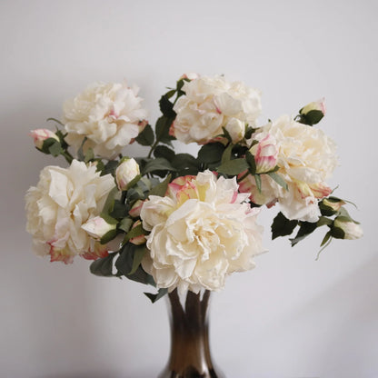 Grand Bouquet de pivoines blanches haut de gamme, fleurs artificielles pour décoration de mariage, de maison, fausses fleurs pour le nouvel an, décorations d'automne