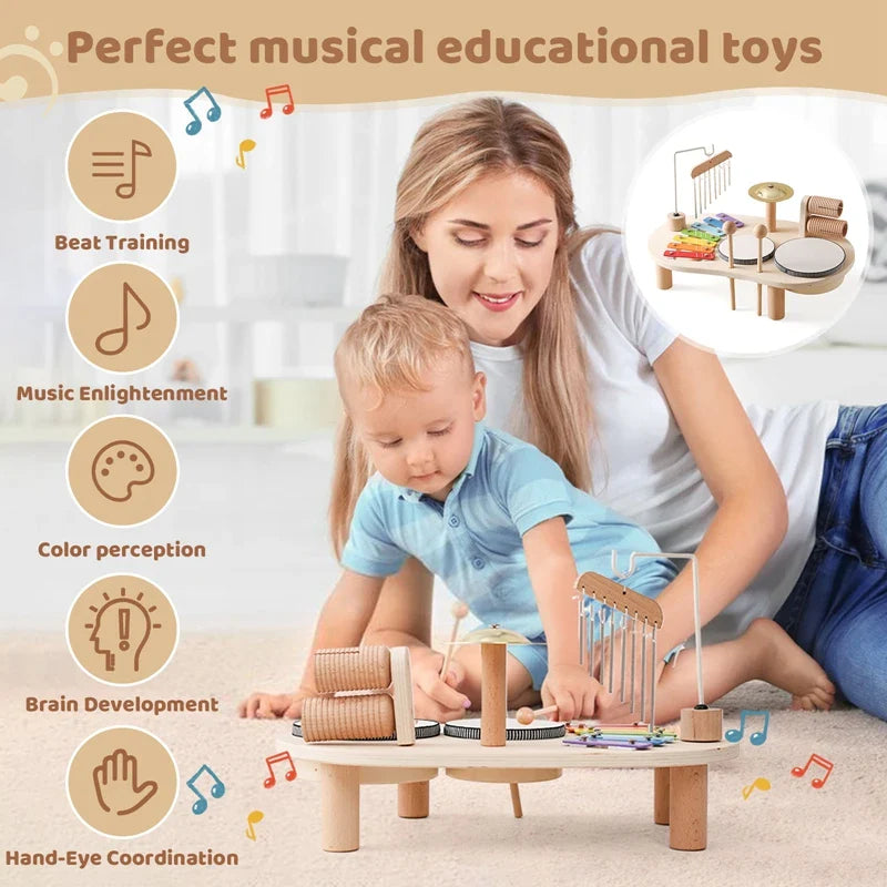 Jouets Éducatifs Bébé en Bois Carillons Éoliens Montessori Jouets Musicaux pour Enfants Xylophone Cadeaux d'Anniversaire Nouveau-né Table Musicale Jouets