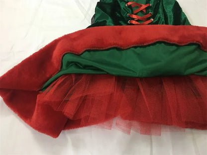 Femmes Sexy Vert Elfe Père Noël Costumes Cosplay Costume de Noël Carnaval Nouvel An Fête Performance Scénique Robe Fantaisie Combinaison