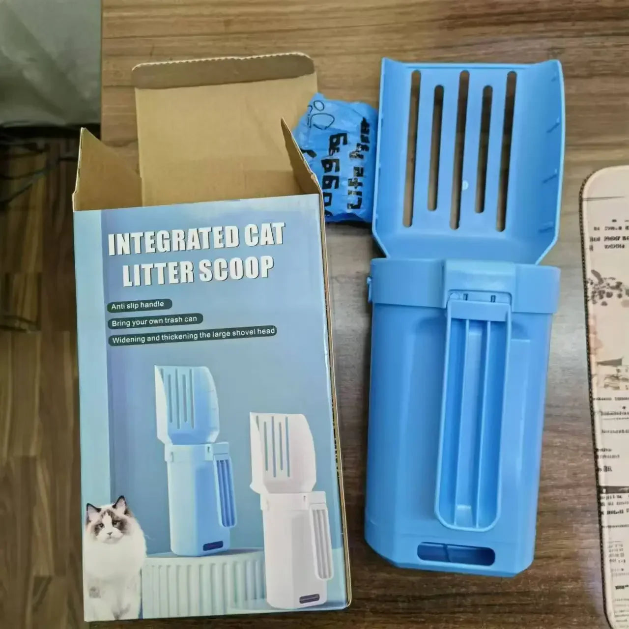 Pelle à litière pour chat, cuillère à litière Portable pour chat avec poubelle intégrée, grande pelle à litière, système d'élimination des merdes de chat