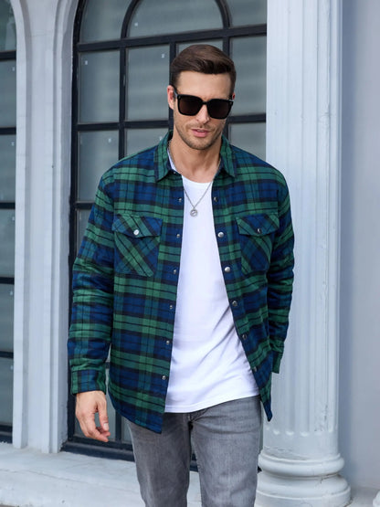 TACVASEN Veste d'hiver en coton à carreaux pour homme, manches longues, matelassée, doublée, en flanelle, multi-poches, vêtements d'extérieur, manteaux de randonnée
