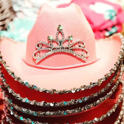 Ensemble de chapeaux de Cowboy roses, 3 pièces, chapeaux de fête d'enterrement de vie de jeune fille, chapeaux de Cowgirl occidentale en plumes, casquettes de Costume de fête + lunettes + mouchoir
