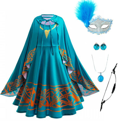Brave Merida Girl Dress Kids Milk Wire Print Dress Breathable Comfortable Elastic Best Costume for Girl On Halloween Carnival