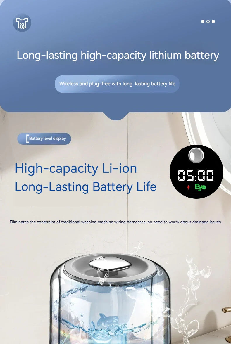 Mini Washing Machine Portable Rechargeable Fully Automatic Washing Machine for Underwear, Socks, and Small Laundry