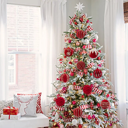 Grandes Boules de Noël Rouge de 8cm, Décorations pour la Maison, Cadeau de Nouvel An, 2024, 2025