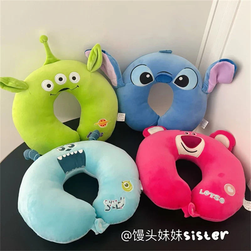 Cartoon Stitch U-shaped Neck Pillow Kawaii Stuffed Anime Comfortable Alien Sullivan Nap Pillow Airplane Travel Pillow Xmas Gifts