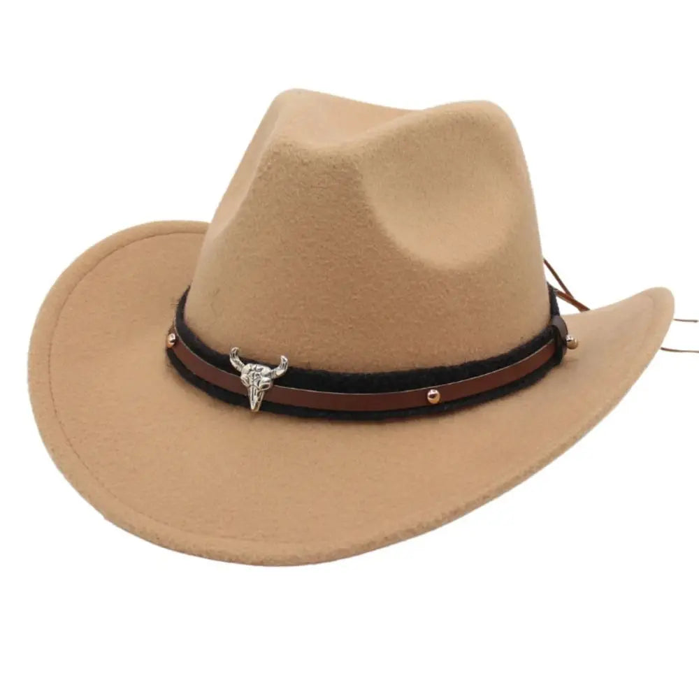 Western Cowboy Hat Jazz Knight Hats For Men Ethnic Style Felt Hats With Bull Shaped Decor Grassland Country Hat Sombrero