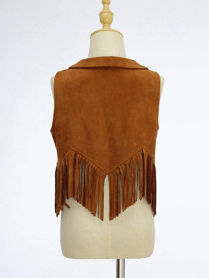 Costume de Cowgirl occidental en daim pour enfants, gilet à franges avec pompons, vêtements de danse, jeu de rôle de fête, gilets de Cowboy