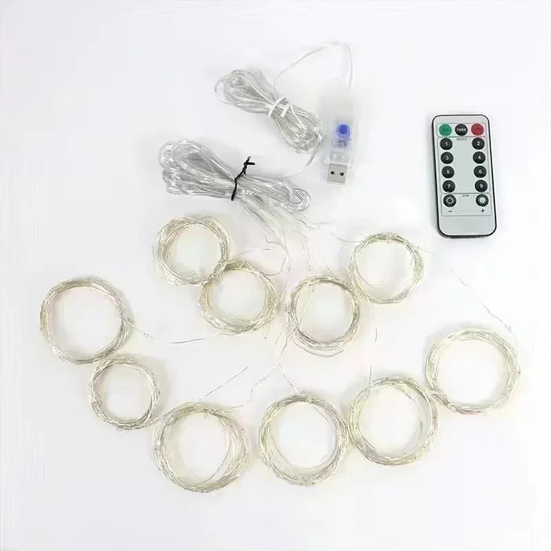 Rideau Lumineux LED USB avec Télécommande, Guirxiété Lumineuse, 8 Modes, 3 m, 6m, Vacances, Mariage, Dégradé, Chambre, Salon, Décor