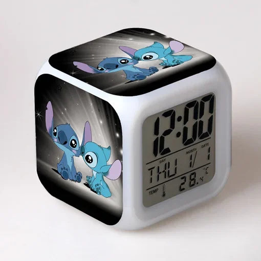Cute Stitch Alarm Clock with Square Shape Design and Night Light Digital Display Cute Cartoon Gift for Kids Boys Girls Room Use