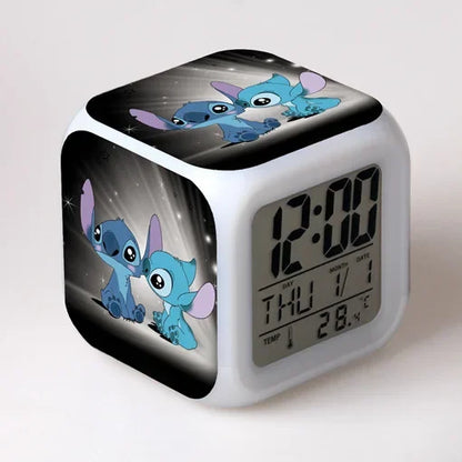 Cute Stitch Alarm Clock with Square Shape Design and Night Light Digital Display Cute Cartoon Gift for Kids Boys Girls Room Use