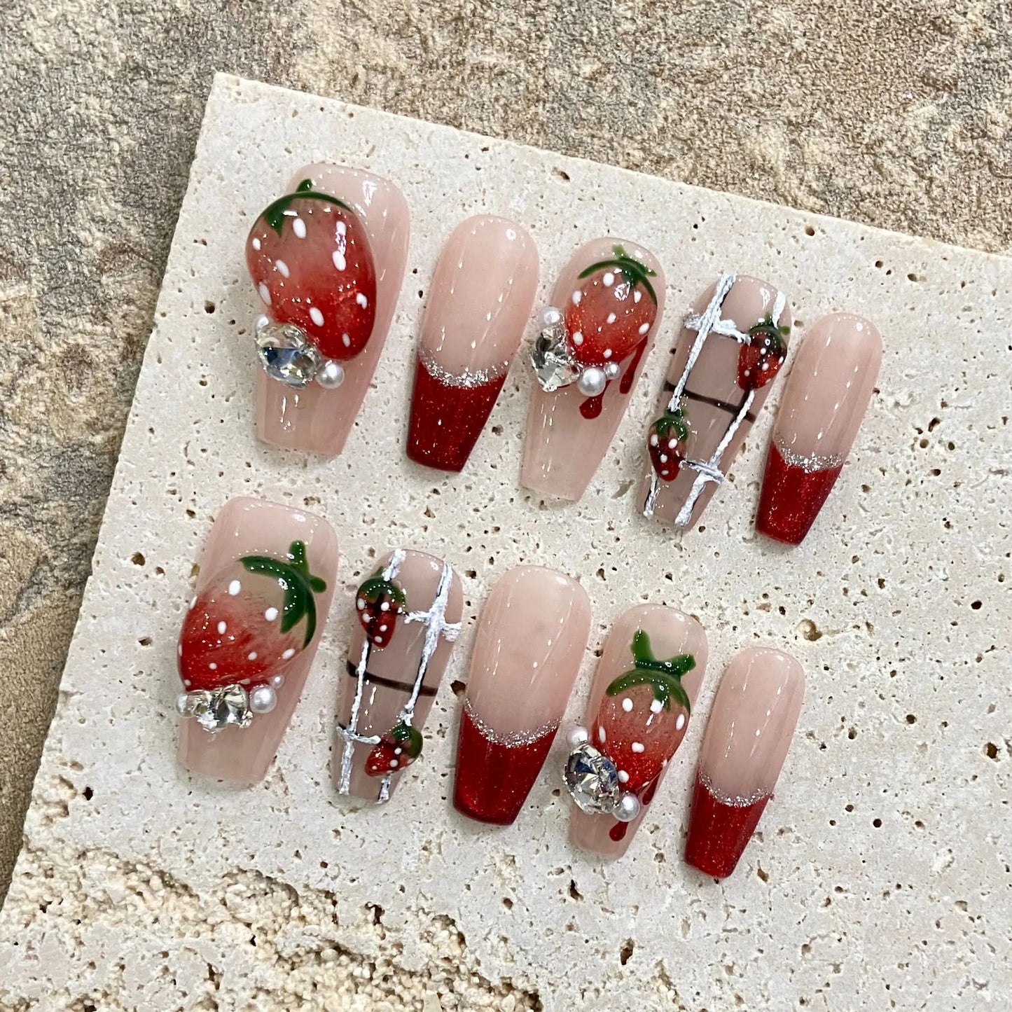 10 faux ongles bleus faits main de style cowboy, ongles adhésifs à presser, couverture complète, Uñas Накладные Ногти