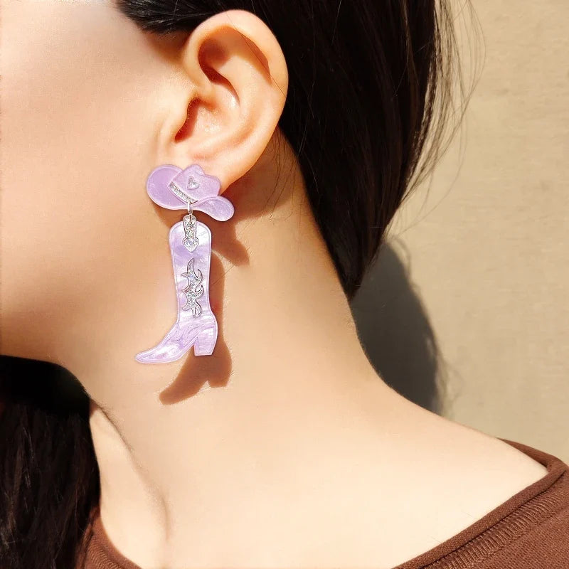KUGUYS nouveau Cowgirl boucles d'oreilles pour femmes bijoux de mode mignon Cool Cowboy chapeau bottes boucles d'oreilles à la mode acrylique accessoire cadeau