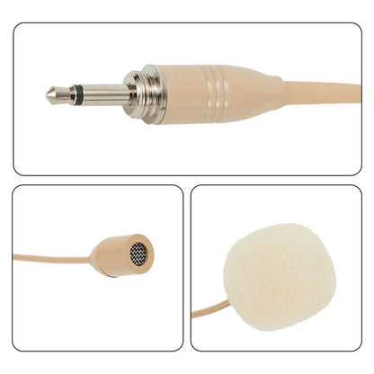 Casque beige à oreillette unique, microphone, fonctionnement mains libres, prise XLR 3,5 mm, 3 broches, 4 broches, avec bonnette de microphone